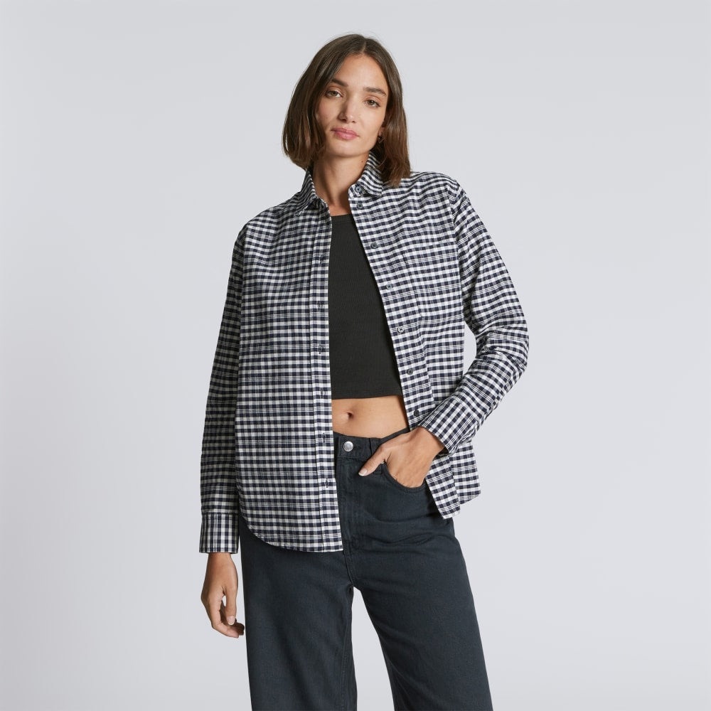 Everlane The Must-Have Oxford Shirt Ocean Cavern Plaid Navy White 0